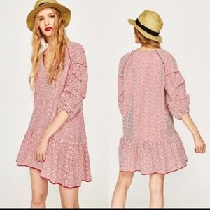 Nwt zara red & white embroidered dress